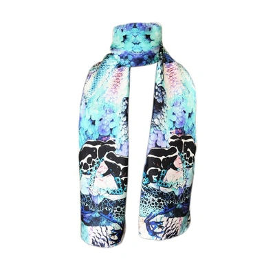 Cassandra Hone Frogs & Feathers Aqua Skinny Scarf