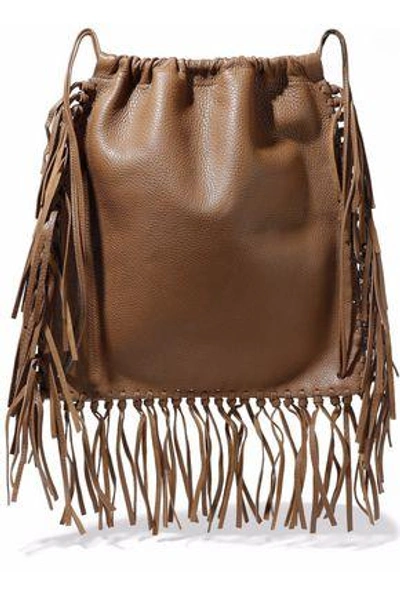 Shop Valentino Garavani Woman Fringed Textured-leather Backpack Light Brown