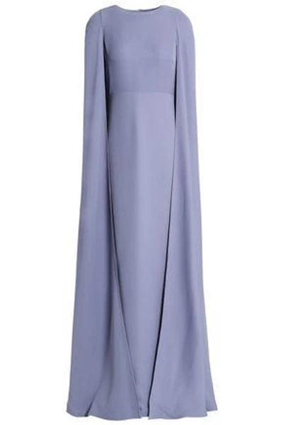 Shop Valentino Cape-effect Silk-crepe Gown In Lavender