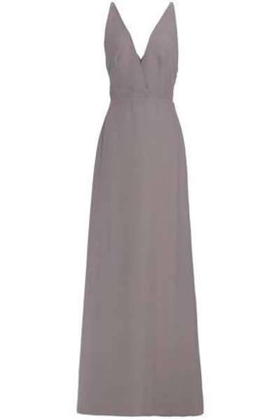 Shop Valentino Open-back Silk-crepe Gown In Gray