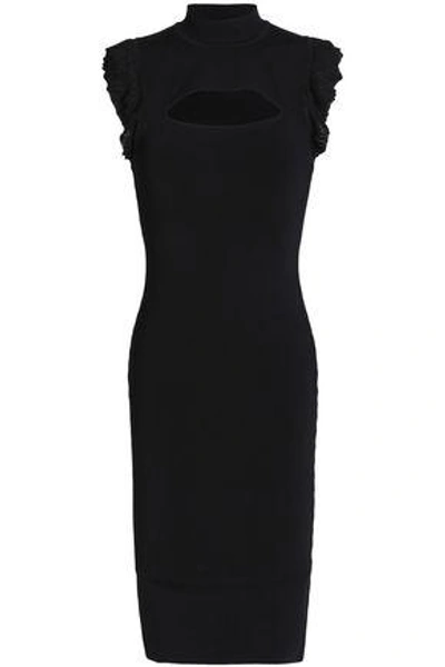 Shop Bailey44 Woman Bewitched Ruffle-trimmed Cutout Ribbed-knit Dress Black