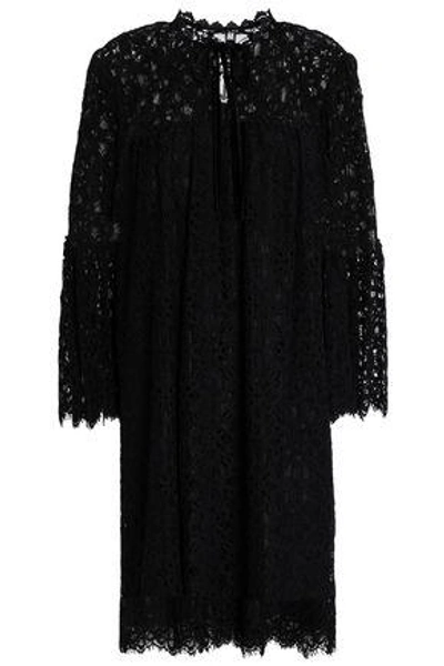 Shop Temperley London Woman Velvet-trimmed Guipure Lace Mini Dress Black