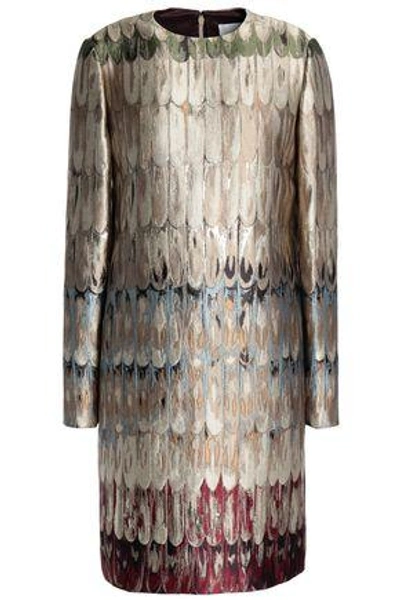 Shop Valentino Woman Metallic Brocade Mini Dress Beige