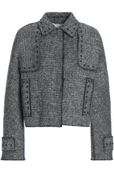 Shop Valentino Studded Wool And Cashmere-blend Tweed Jacket In Gray