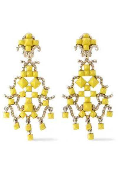 Shop Valentino Woman Gold-tone Rockstud Earrings Yellow