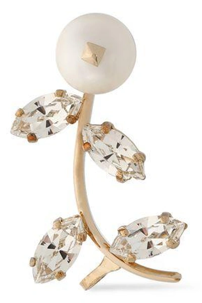 Shop Valentino Garavani Woman Gold-tone, Faux Mother-of-pearl And Crystal Ear Cuff White