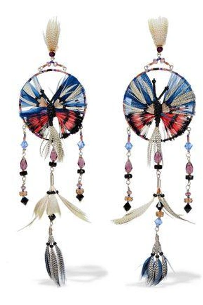 Shop Valentino Garavani Woman Gold-tone, Feather, Bead And Crystal Earrings Multicolor