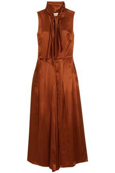Shop Merchant Archive Woman Pussy-bow Silk-satin Jumpsuit Copper