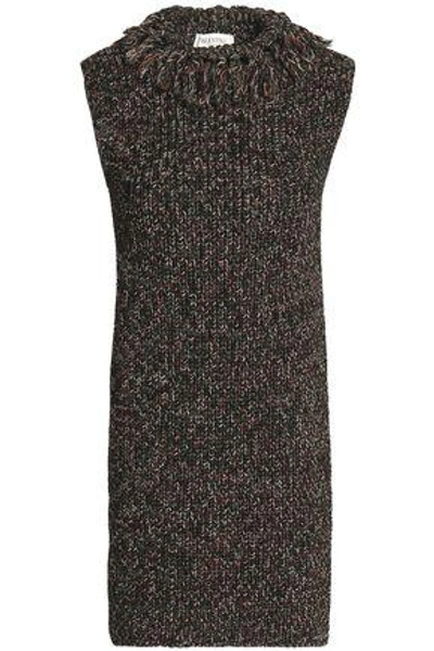 Shop Valentino Open-back Marled Cotton And Wool-blend Tunic In Dark Green