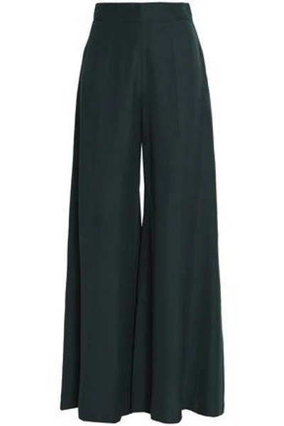 Shop Valentino Silk-shantung Wide-leg Pants In Dark Green