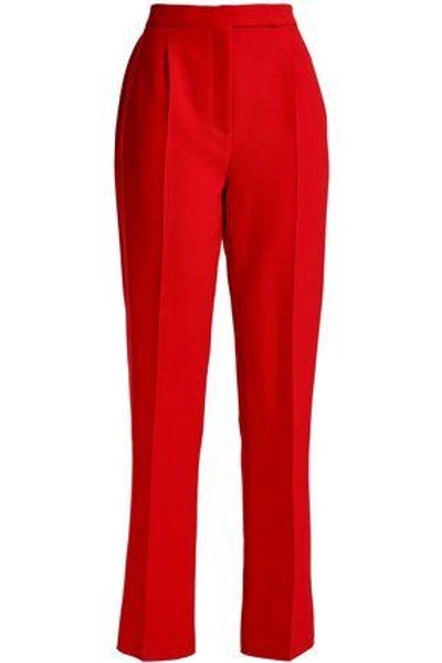 Shop Valentino Woman Wool And Silk-blend Straight-leg Pants Red