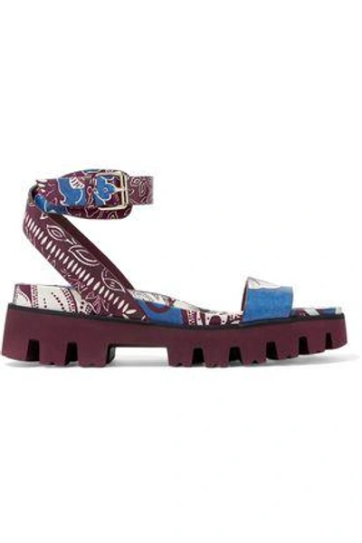 Shop Valentino Printed Leather Sandals In Burgundy