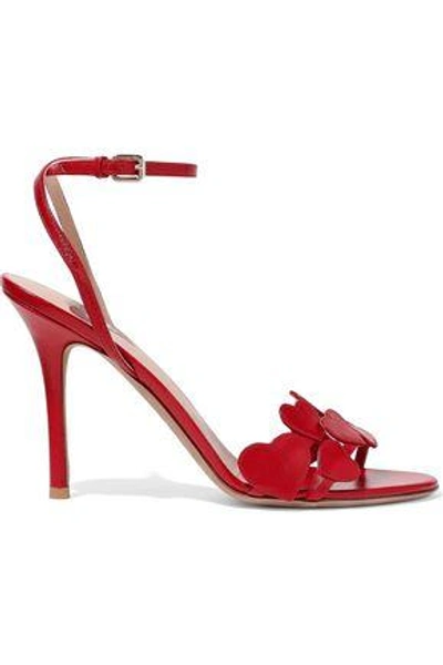 Shop Valentino Woman L'amour Appliquéd Leather Sandals Crimson