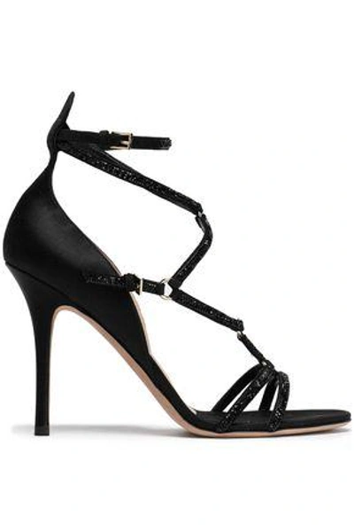Shop Valentino Crystal-embellished Satin Sandals In Black