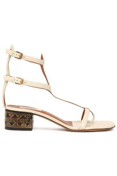 Shop Valentino Embellished Leather Sandals In Ivory