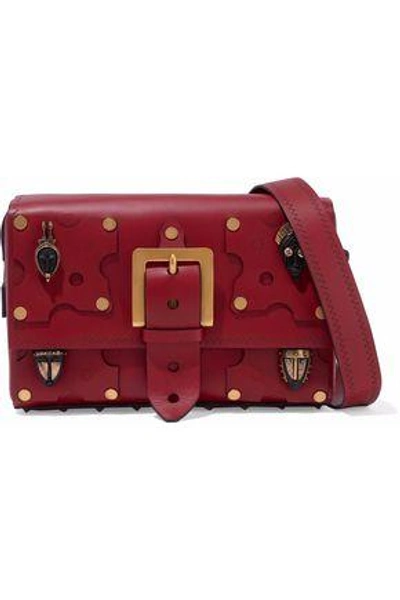 Shop Valentino Woman Appliquéd Leather Shoulder Bag Crimson