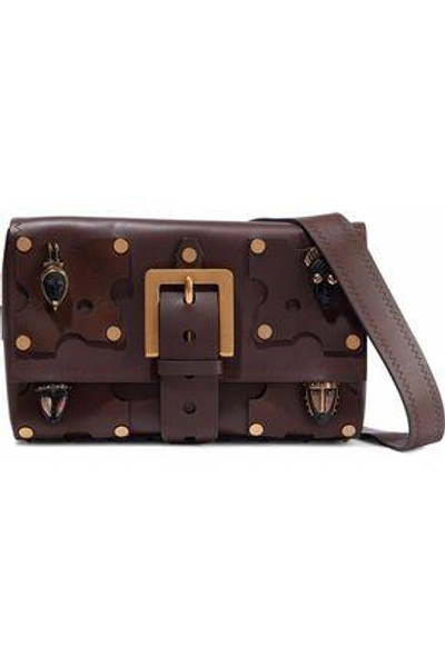 Shop Valentino Garavani Woman Appliquéd Leather Shoulder Bag Dark Brown