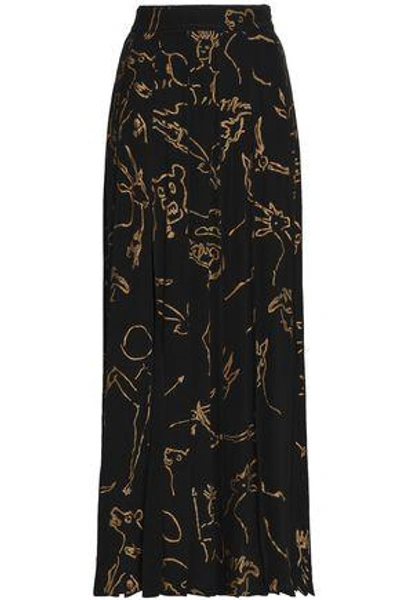 Shop Valentino Woman Printed Silk Maxi Skirt Black