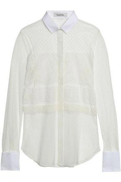 Shop Valentino Woman Piqué-trimmed Lace And Point D'esprit Shirt White