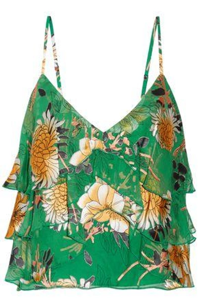 Shop Alice And Olivia Woman Vanessa Ruffled Fil Coupé Georgette Camisole Green