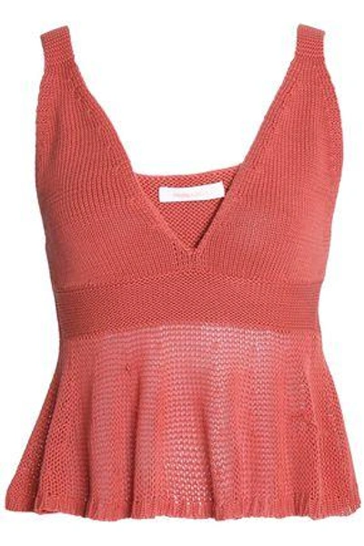 Shop See By Chloé Woman Open Knit-paneled Cotton Peplum Top Antique Rose