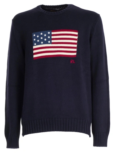 Shop Polo Ralph Lauren Flag Knitted Sweater In Navy