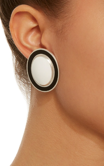 Shop Silhouette Silver-tone Enamel Earrings In Black/white