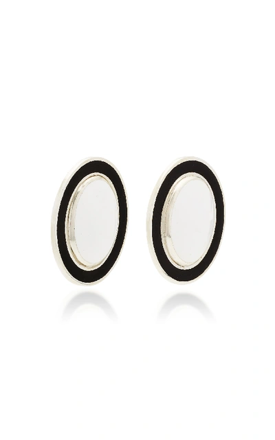 Shop Silhouette Silver-tone Enamel Earrings In Black/white