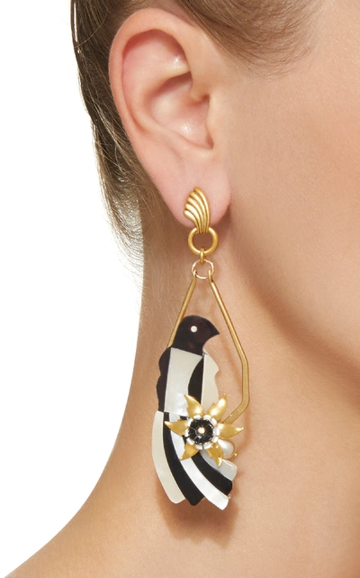 Shop Brinker & Eliza If You're A Bird 24k Gold-plated Mother Of Pearl Earrings In Black/white