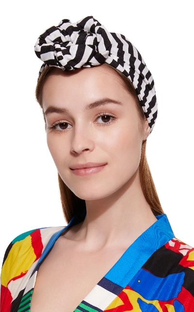 Shop Julia Clancey Exclusive Edith Striped Satin Headwrap In Black/white