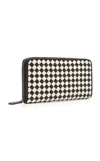 Shop Bottega Veneta Zip Around Leather Wallet In Black/white