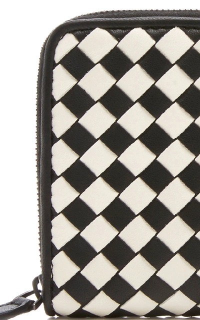 Shop Bottega Veneta Zip Around Leather Wallet In Black/white