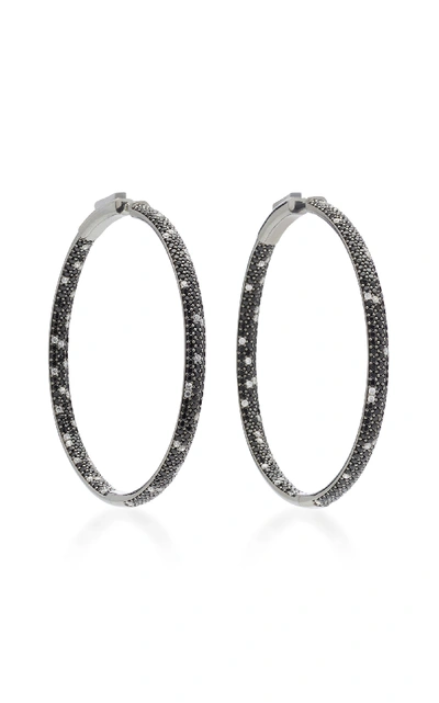 Shop Nickho Rey Rhodium-plated Stone Hoop Earrings In Black/white