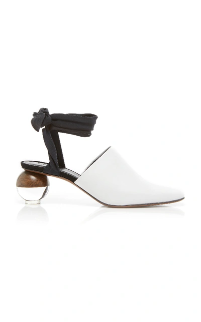 Shop Neous Brough Tied Leather Mules In Black/white