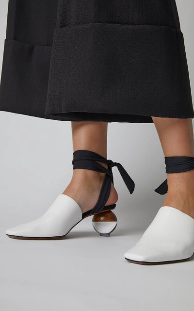Shop Neous Brough Tied Leather Mules In Black/white