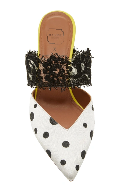 Shop Malone Souliers X Emanuel Ungaro Maisie Polka-dot Satin And Lace Mules In Black/white