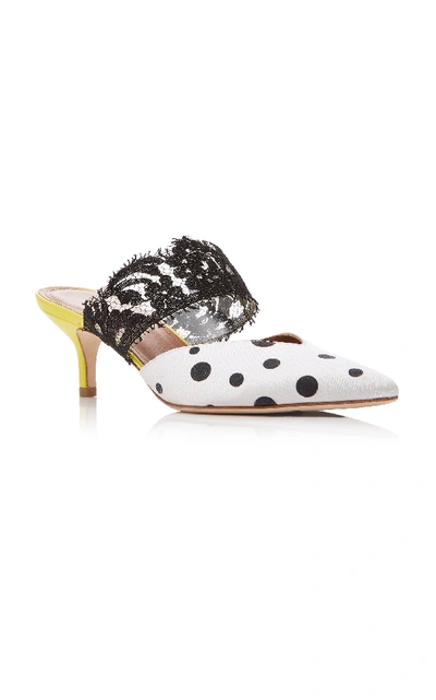 Shop Malone Souliers X Emanuel Ungaro Maisie Polka-dot Satin And Lace Mules In Black/white