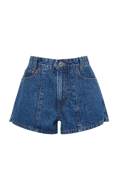 Shop Solid & Striped + Re/done Venice Pintucked Denim Shorts In Medium Wash