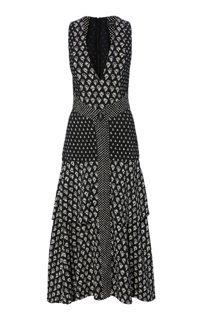 Shop Proenza Schouler Printed V-neck Midi Dress In Black/white