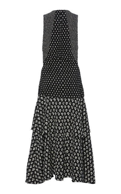 Shop Proenza Schouler Printed V-neck Midi Dress In Black/white
