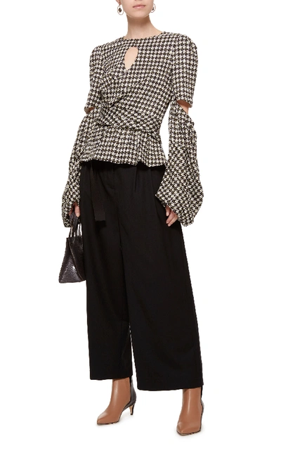 Shop Hellessy Celeste Cutout Houndstooth Jacquard Blouse In Black/white