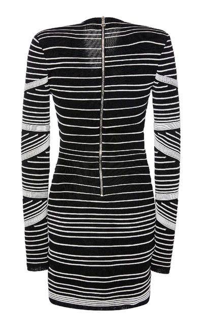 Shop Balmain Striped Stretch-knit Mini Dress In Black/white