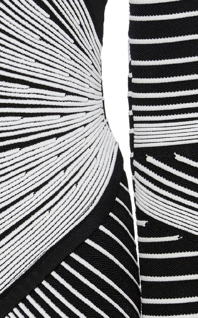 Shop Balmain Striped Stretch-knit Mini Dress In Black/white