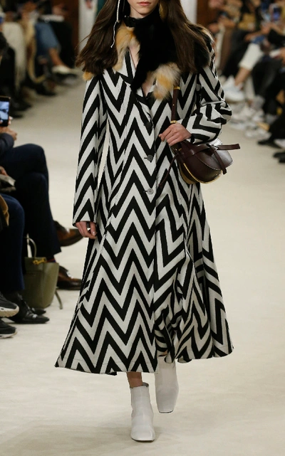 Shop Loewe Herringbone Coat In Black/white