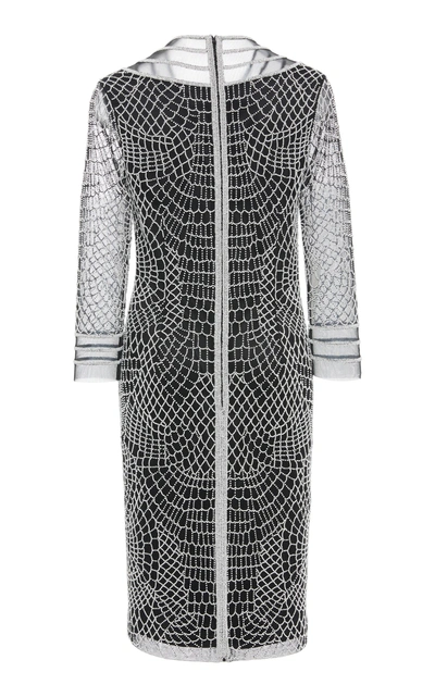 Shop Joanna Mastroianni 3/4 Sleeve Web Embroidered Dress In Black/white
