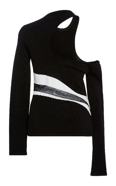 Shop Cushnie Et Ochs Sarina Long Sleeved Single Cold Shoulder Top In Black/white