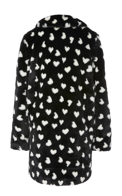 Shop Hvn Heart Printed Faux Fur Coat In Black/white