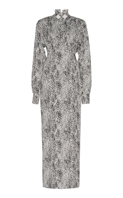 Shop Alessandra Rich Silk Jacquard Leopard Dress In Black/white