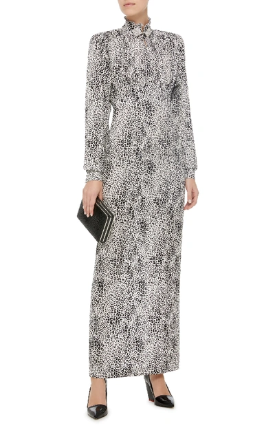 Shop Alessandra Rich Silk Jacquard Leopard Dress In Black/white