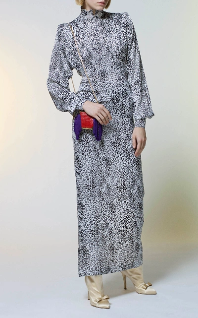 Shop Alessandra Rich Silk Jacquard Leopard Dress In Black/white